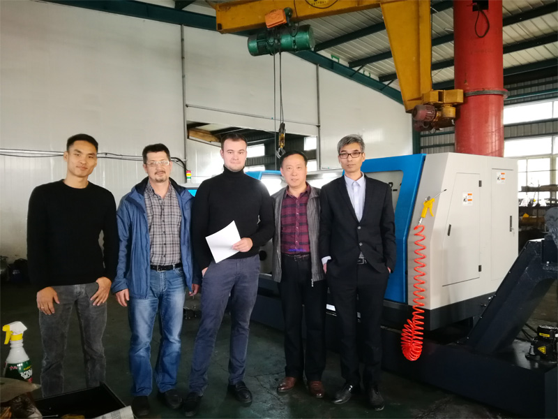 Russian customers to my company acceptance slewing bed CNC lathe